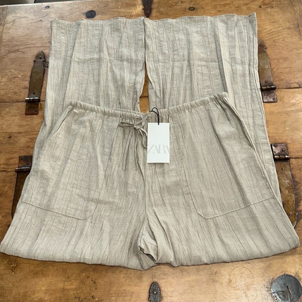 Woman’s Zara Palazzo Lightweight Pants Tan Size X-Large - Picture 3 of 6